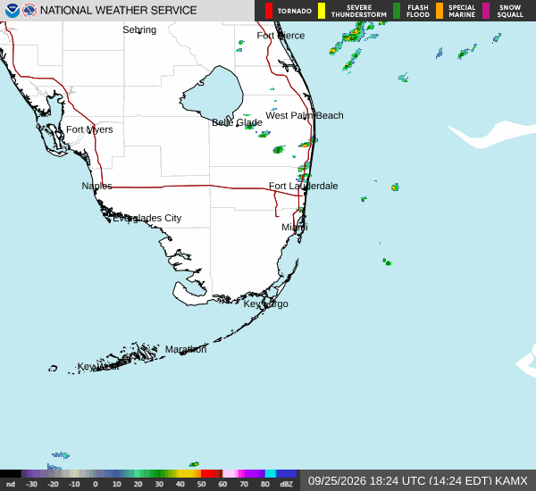 National Weather Service regional radar loop, including source timestamps and geographic labels
